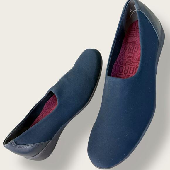 Munro Womens 8N Fabric Leather Loafer Comfort Shoes Casual Navy Black Stretchy - Picture 2 of 12